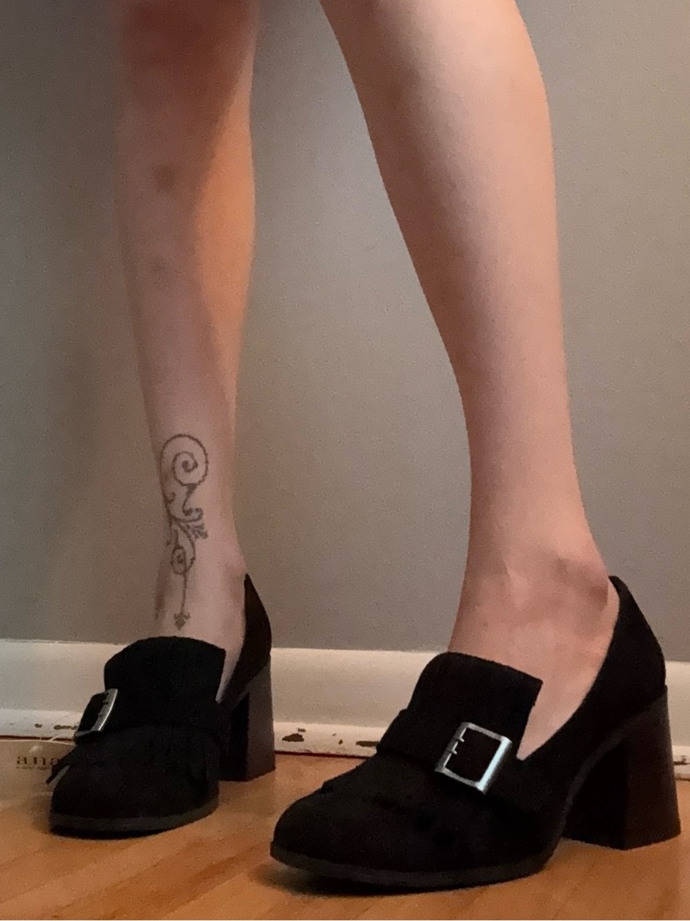 a.n.a Black Suede Block Heel Loafers with Buckle Accent